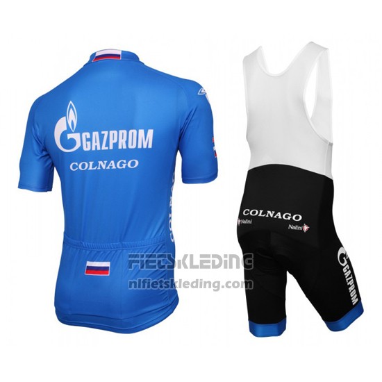 2016 Fietskleding Gazprom Rusvelo Colnago Blauw en Wit Korte Mouwen en Koersbroek